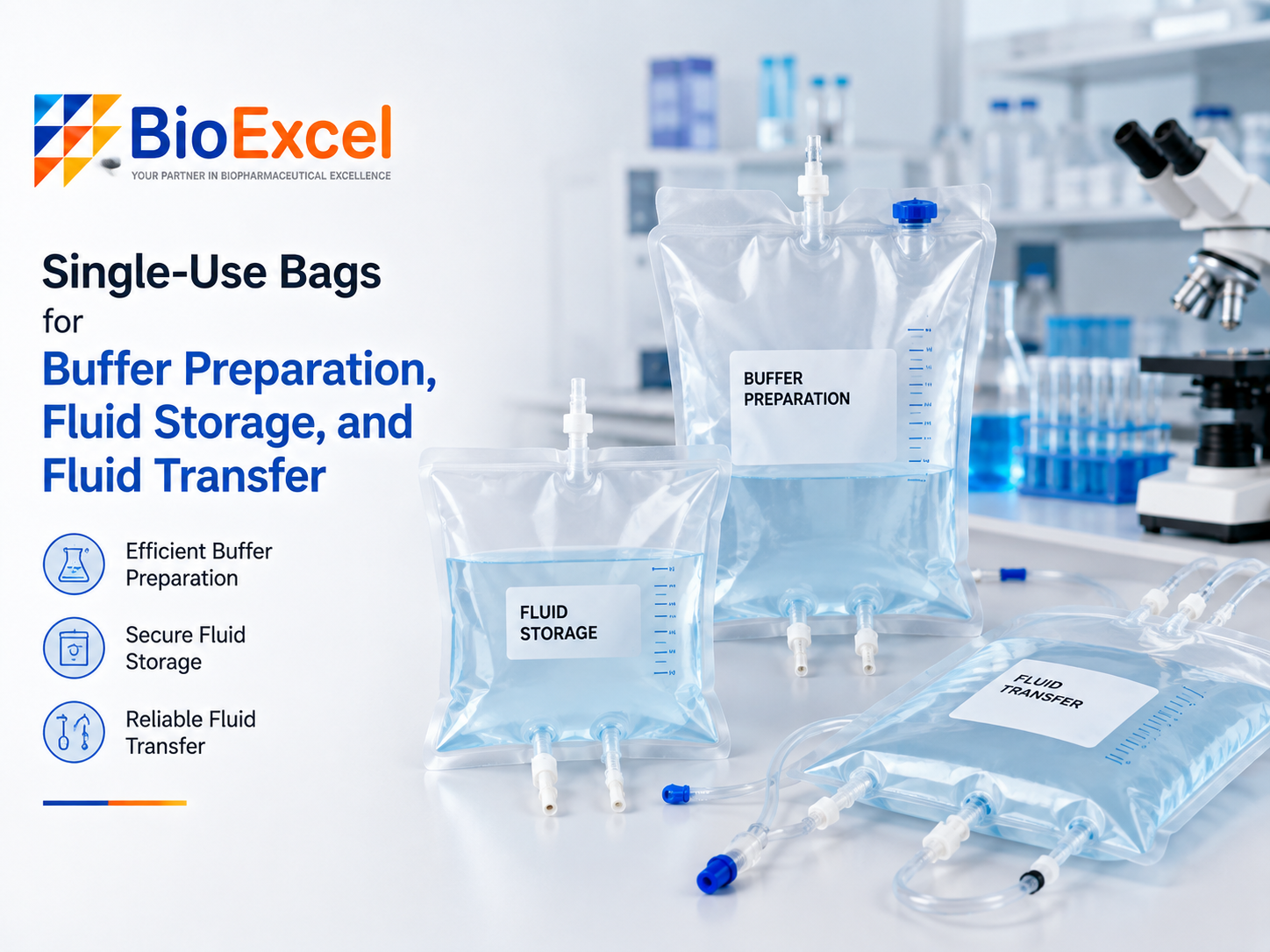 Single-Use Bags for Buffer Preparation, Fluid Storage, and Fluid Transfer